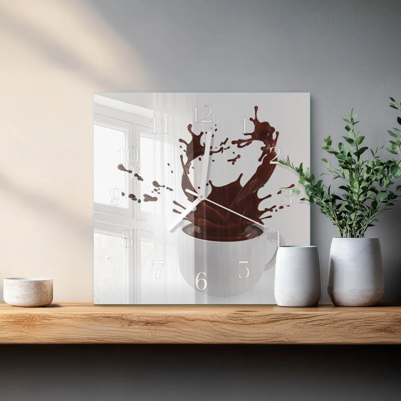 Zegar do salonu 30x30 Kawa nowoczesny na ścianę