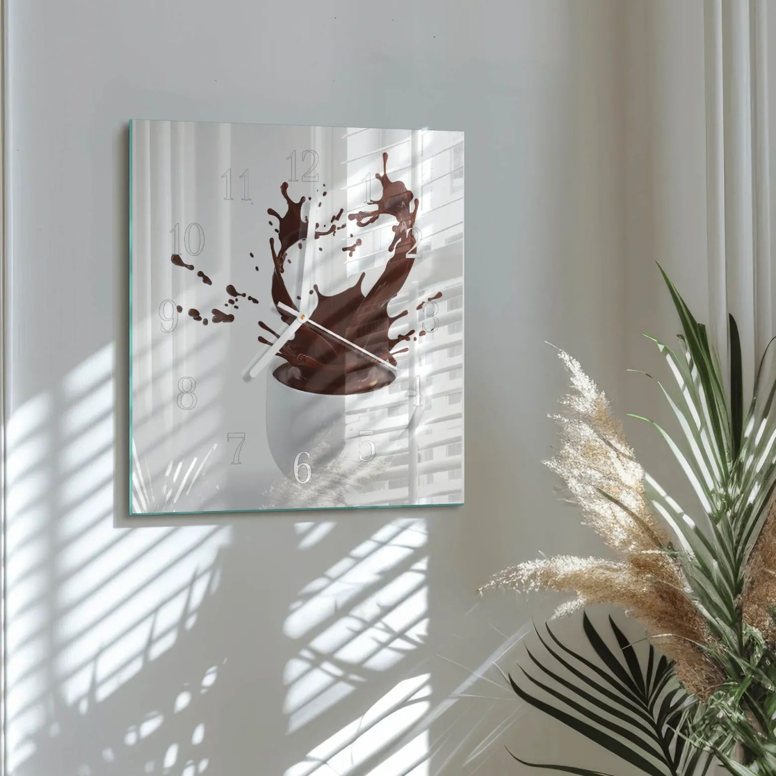 Zegar do salonu 30x30 Kawa nowoczesny na ścianę