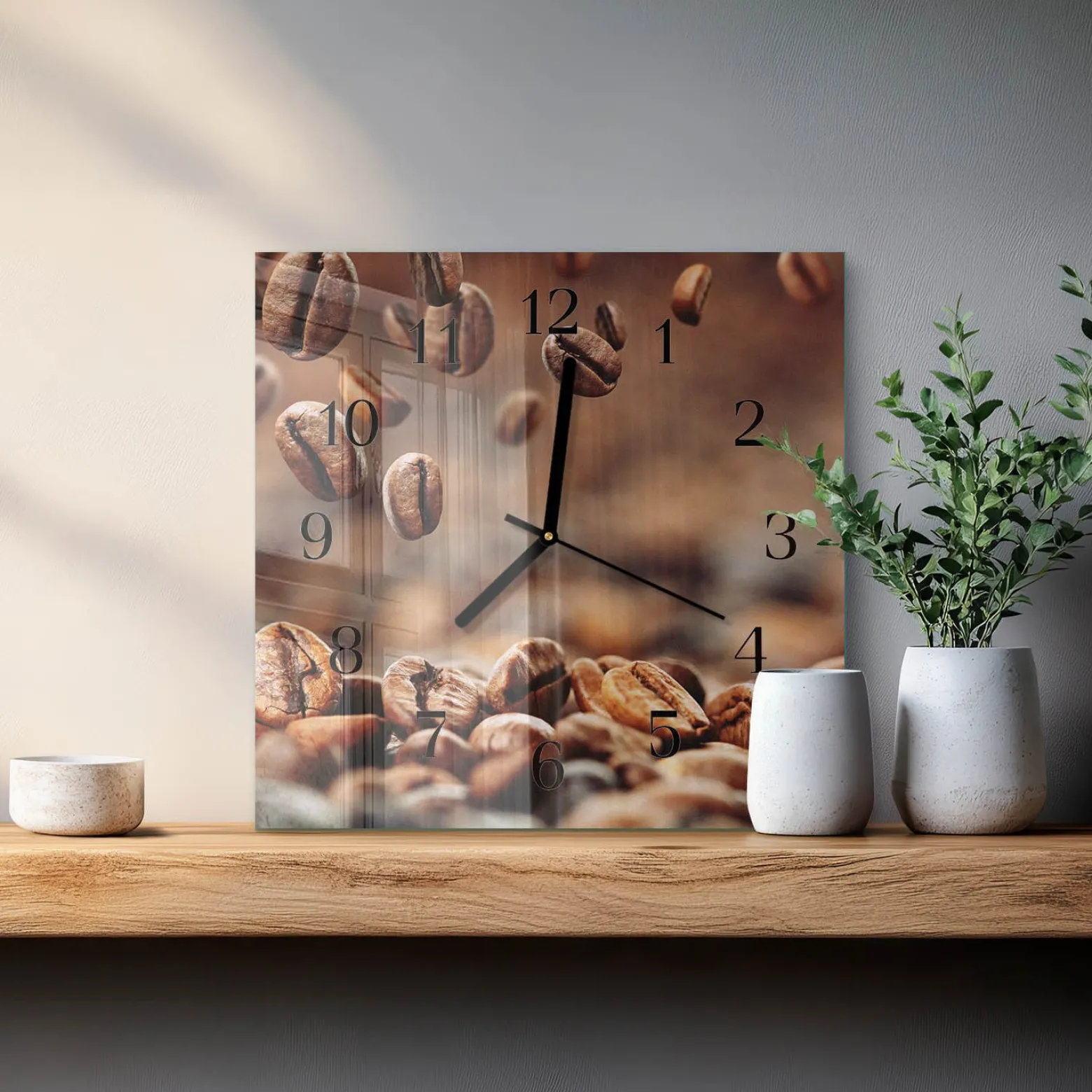 Zegar do salonu 30x30 Ziarna Kawy zegar ścienny