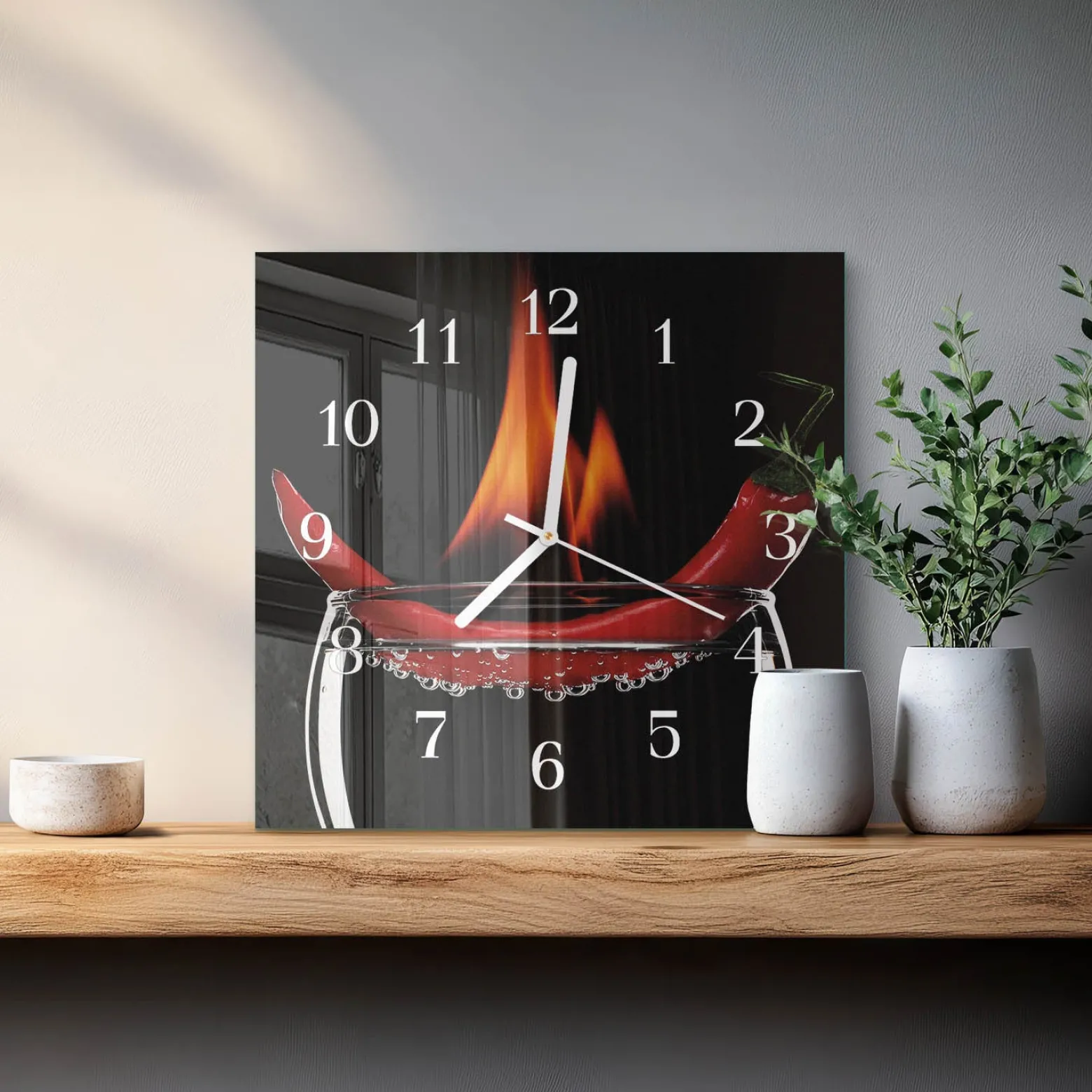Zegar kuchenny 30x30 Ogień Chili przyprawy ostre jedzenie ogień