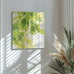Zegar liść 30x30 Liście zielona natura liść szklany mechanizm