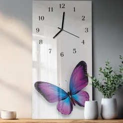 Zegar loft 30x60 Motyle szklany ścienny