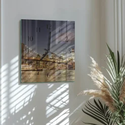 Zegar loft 30x30 Światło Nocne szklany ścienny