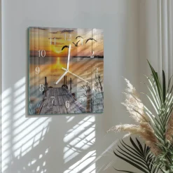 Zegar na ścianę 30x30 Jezioro Mostowe szklany ścienny