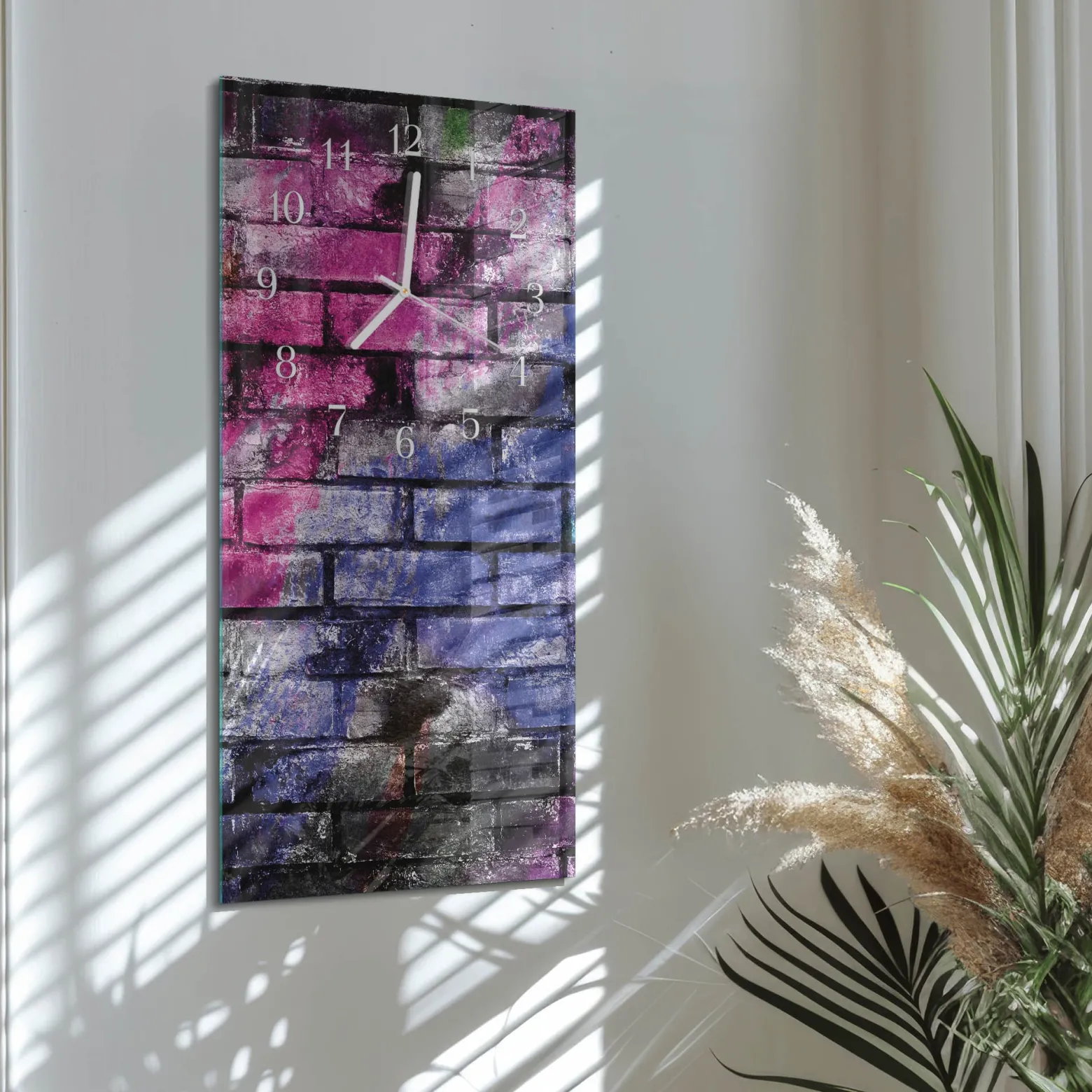 Zegar na szkle 30x60 Cegła dekoracyjny na ścianę
