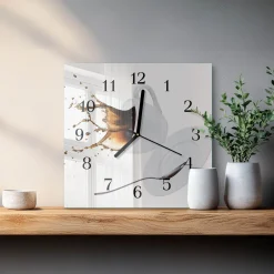 Zegar na szkle 30x30 Filiżanka Kawy ozdobny ścienny