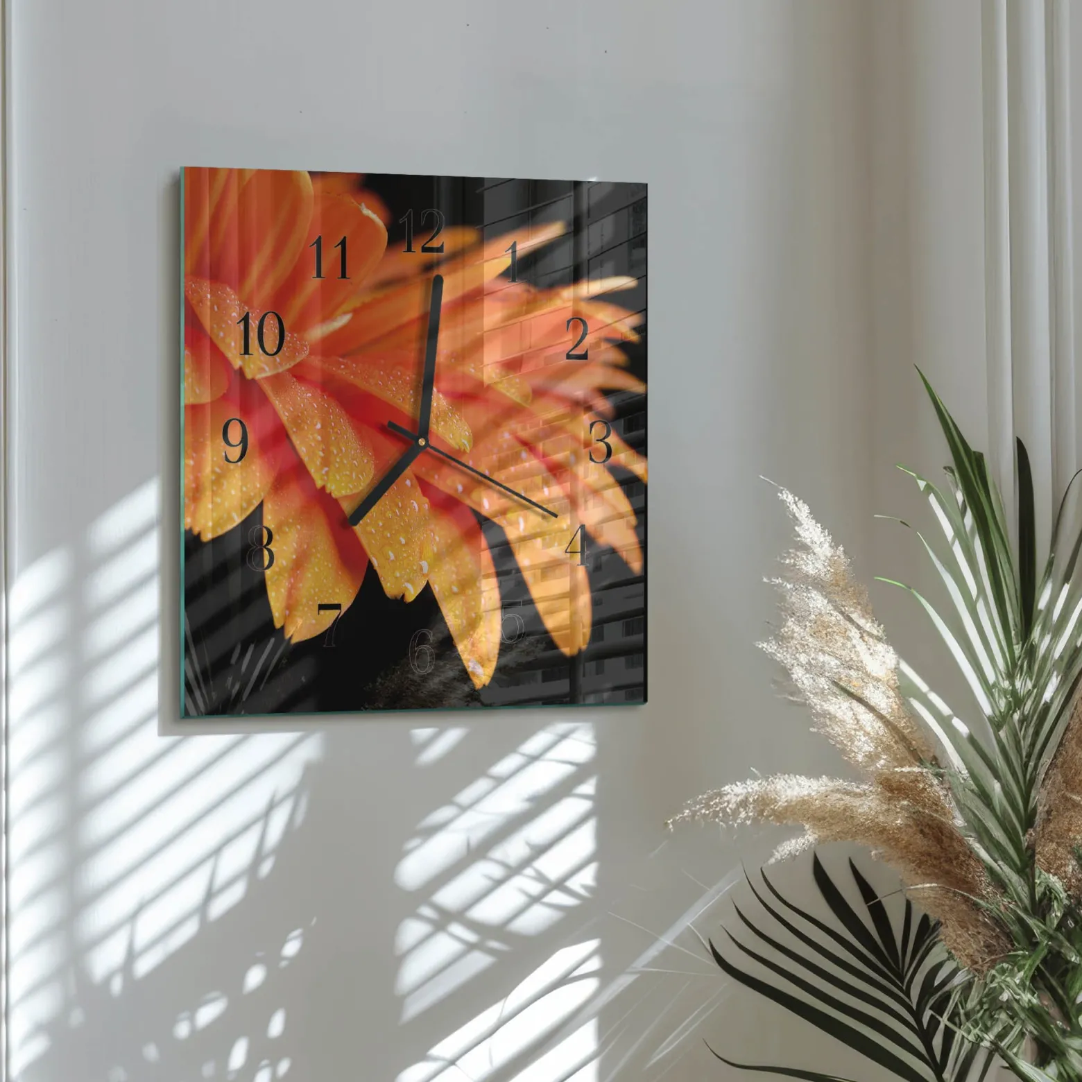Zegar na szkle 30x30 Gerbera zegar ścienny