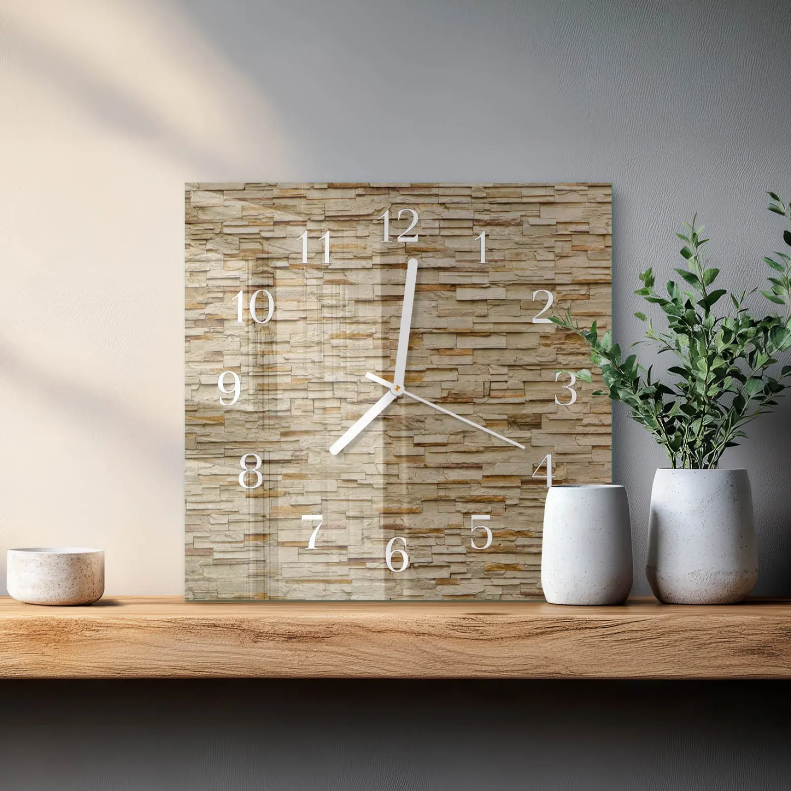 Zegar na szkle 30x30 Kamień dekoracyjny design na ścianę