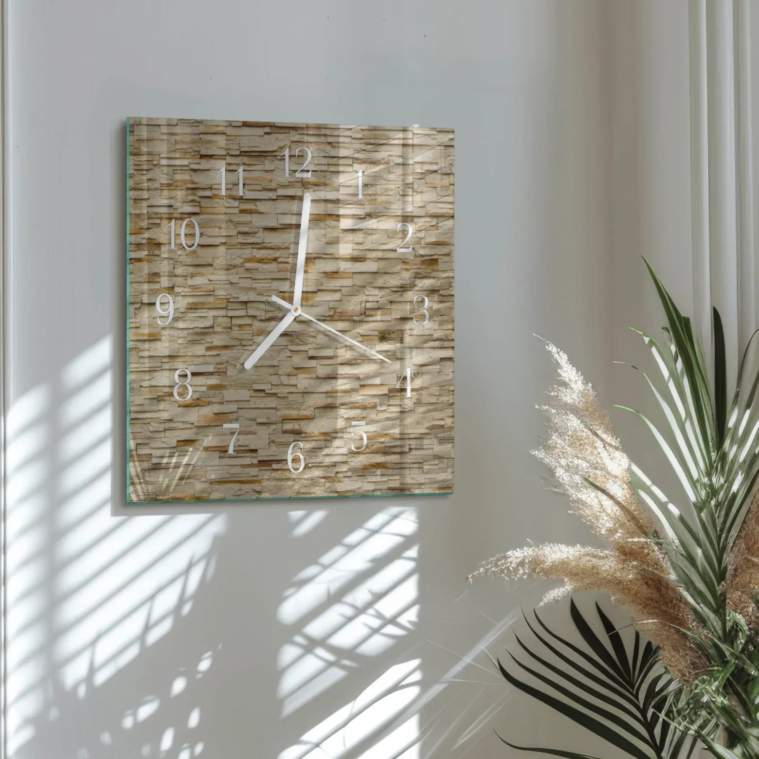 Zegar na szkle 30x30 Kamień dekoracyjny design na ścianę