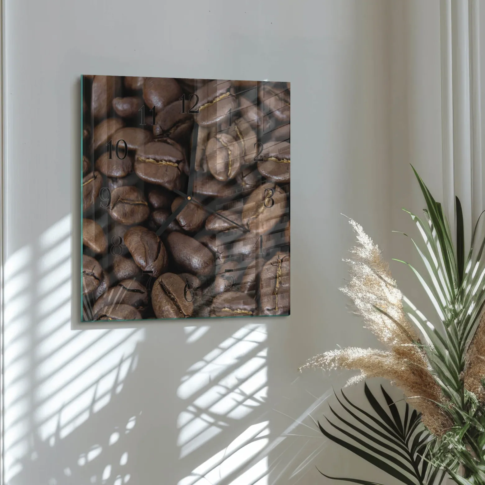 Zegar na szkle 30x30 Kawa dekoracyjny do salonu