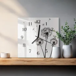 Zegar na szkle 30x30 Mniszek Lekarski zegar ścienny