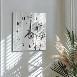 Zegar na szkle 30x30 Mniszek Lekarski zegar ścienny