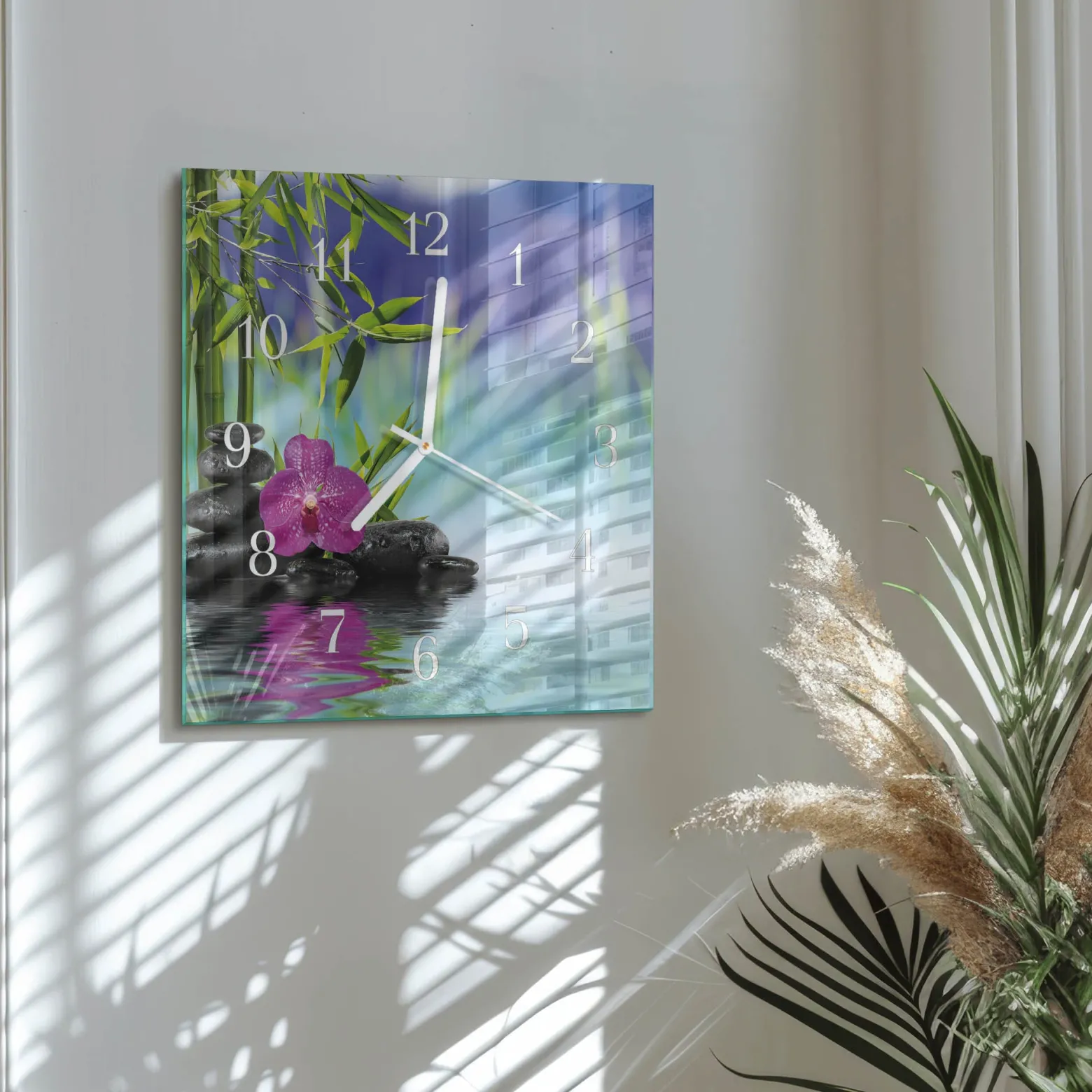 Zegar na szkle 30x30 Spa Orchidea zegar ścienny