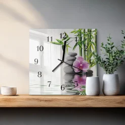 Zegar natura 30x30 Kamienie Orchidei design na ścianę