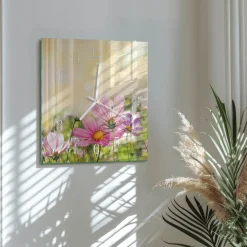 Zegar natura 30x30 Kwiaty Kosmosu design na ścianę