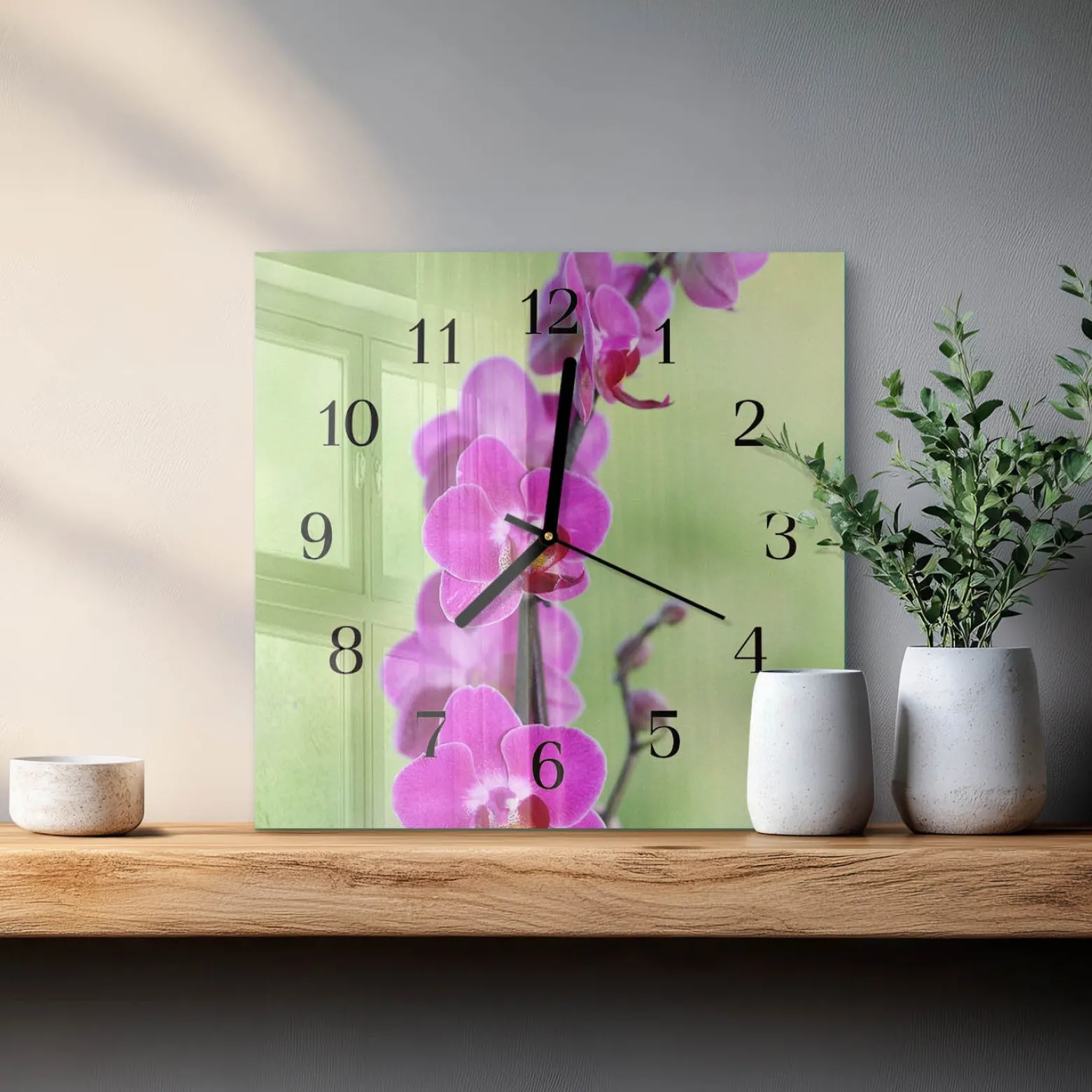 Zegar natura 30x30 Orchidea nowoczesny na ścianę