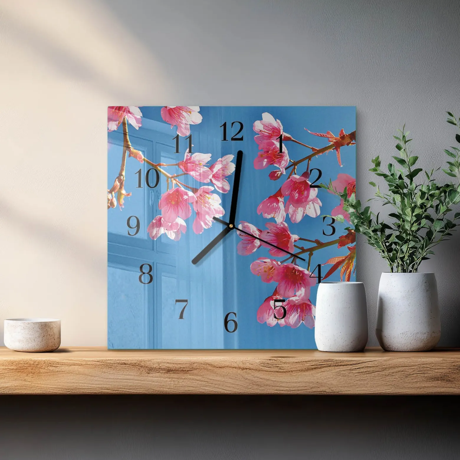 Zegar ostry 30x30 Kwiaty nowoczesny na ścianę