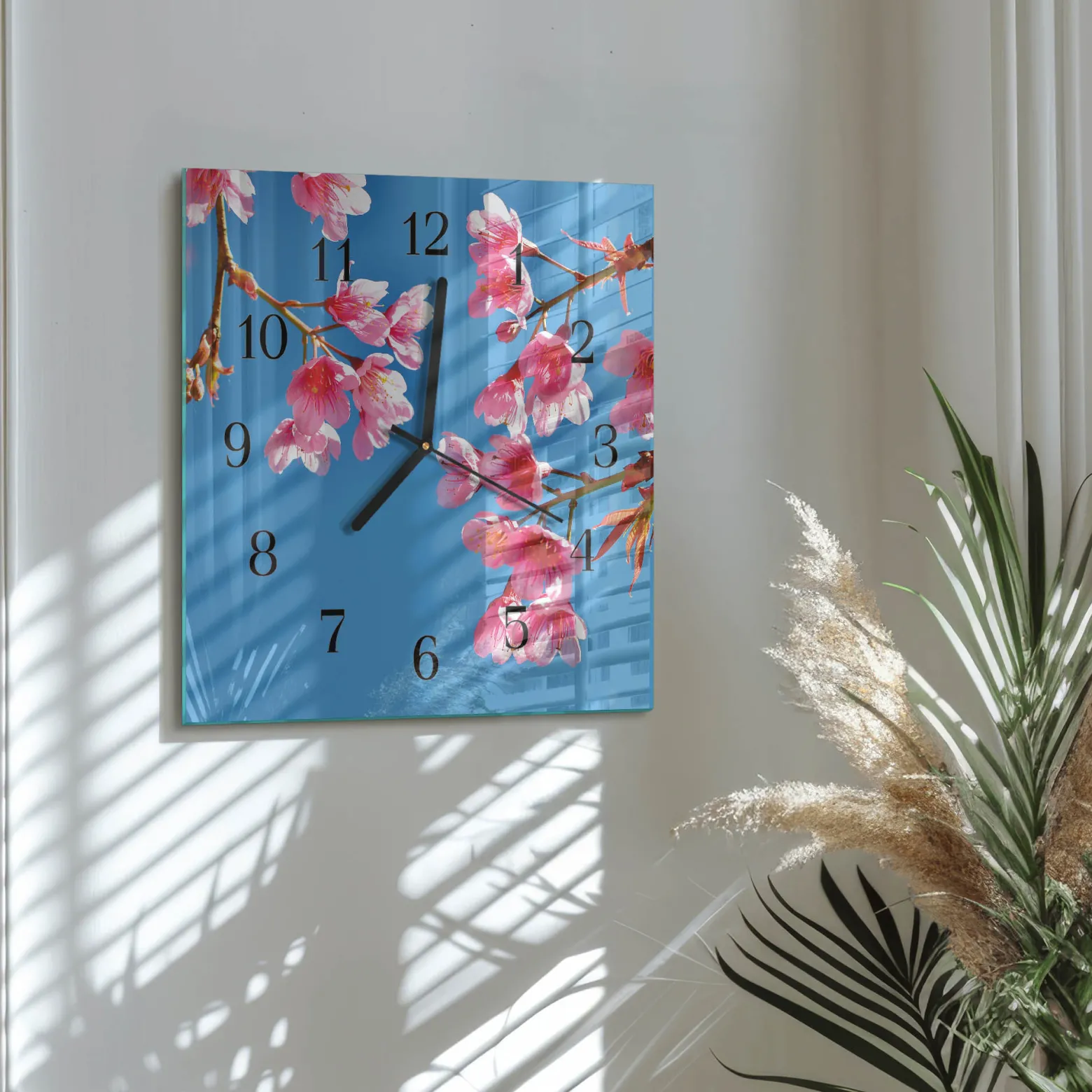 Zegar ostry 30x30 Kwiaty nowoczesny na ścianę