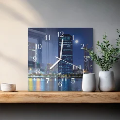 Zegar ostry 30x30 Noc w Mieście nowoczesny na ścianę