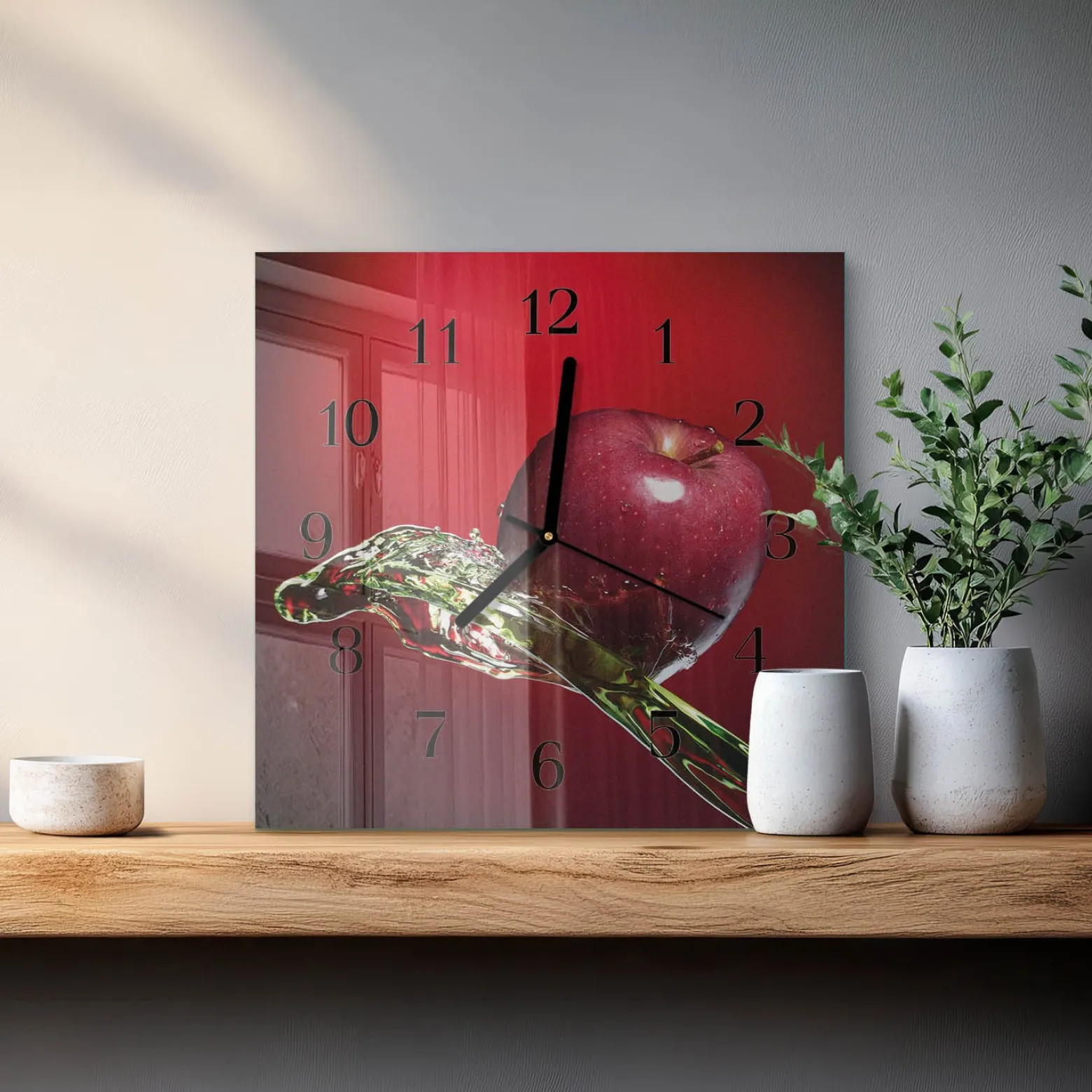 Zegar owoc 30x30 Jabłko zielone owoce natura liść świeże kuchnia