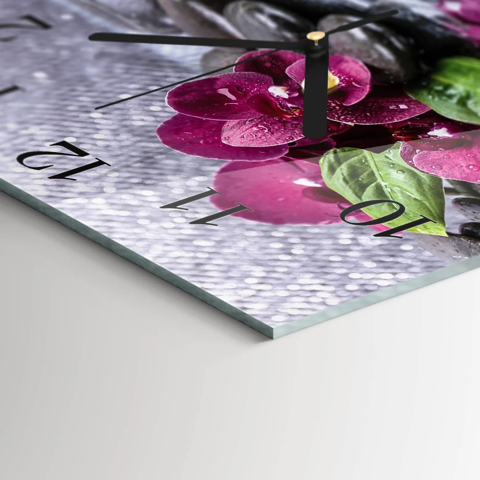 Zegar ozdobny 30x30 Orchidea nowoczesny na ścianę