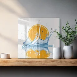 Zegar ozdobny 30x30 Woda Pomarańczowa szklany ścienny