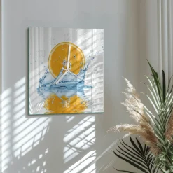 Zegar ozdobny 30x30 Woda Pomarańczowa szklany ścienny
