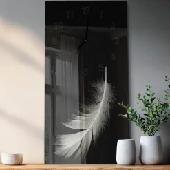 Zegar premium 30x60 Pióro dekoracyjny na ścianę