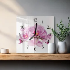 Zegar storczyk 30x30 Orchidee kwiaty spa łazienka cichy szklany