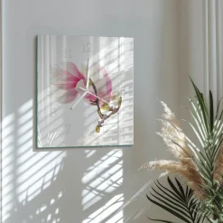 Zegar stylowy 30x30 Kwiat Magnolii elegancki szklany do sypialni