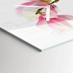 Zegar stylowy 30x30 Kwiat Magnolii elegancki szklany do sypialni