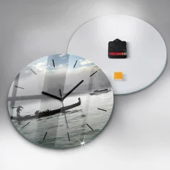 Zegar szklany ścienny do salonu Gondola w Wenecji fi30