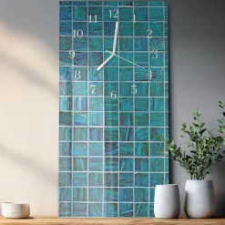 Zegar szklany 30x60 Niebieskie Płytki dekoracyjny na ścianę