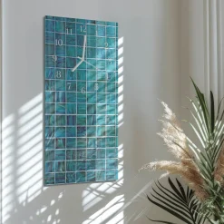 Zegar szklany 30x60 Niebieskie Płytki dekoracyjny na ścianę