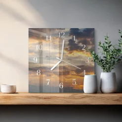 Zegar szklany 30x30 Zachód słońca szklany ścienny