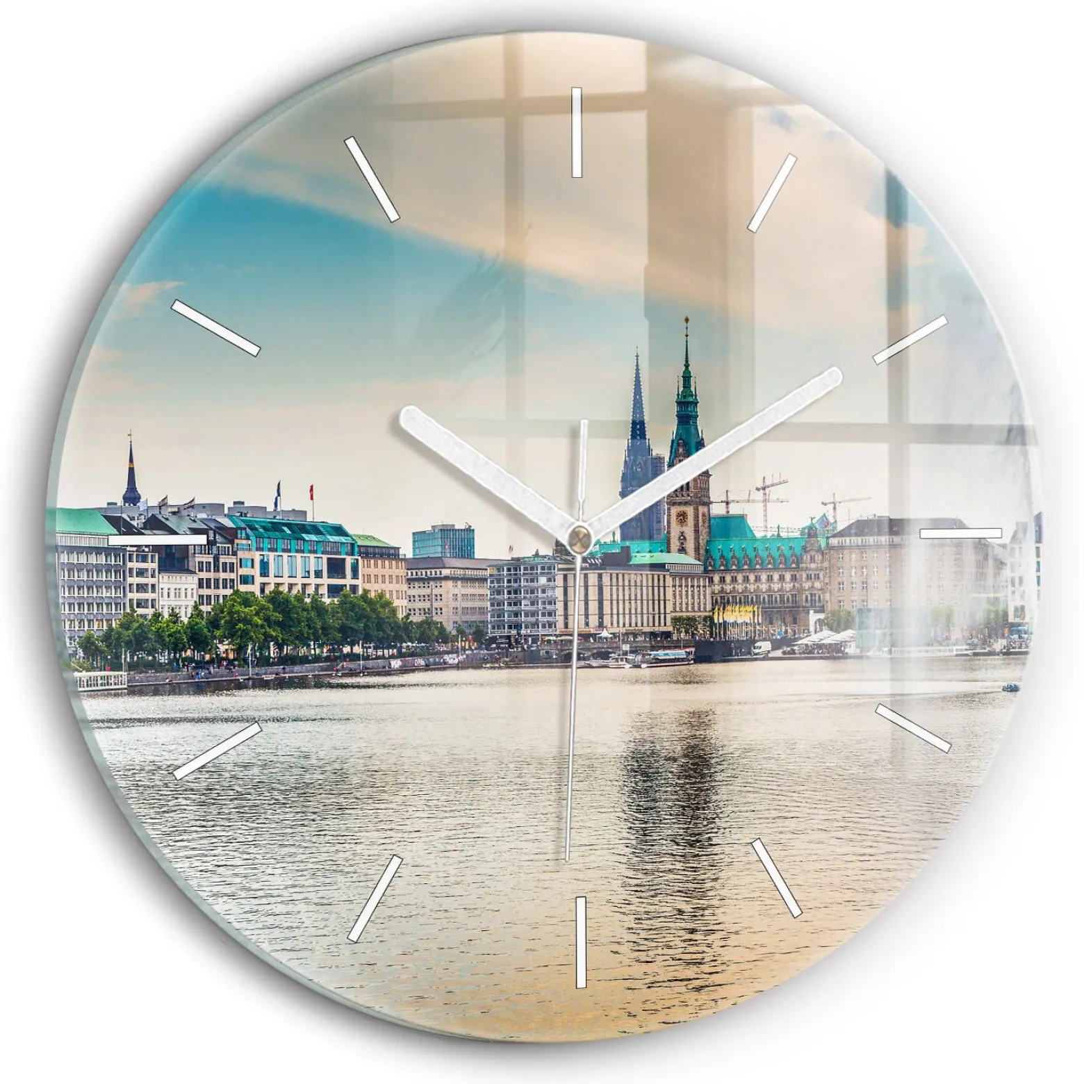 Zegar ze szkła ścienny Binnenalster w Hamburgu fi30