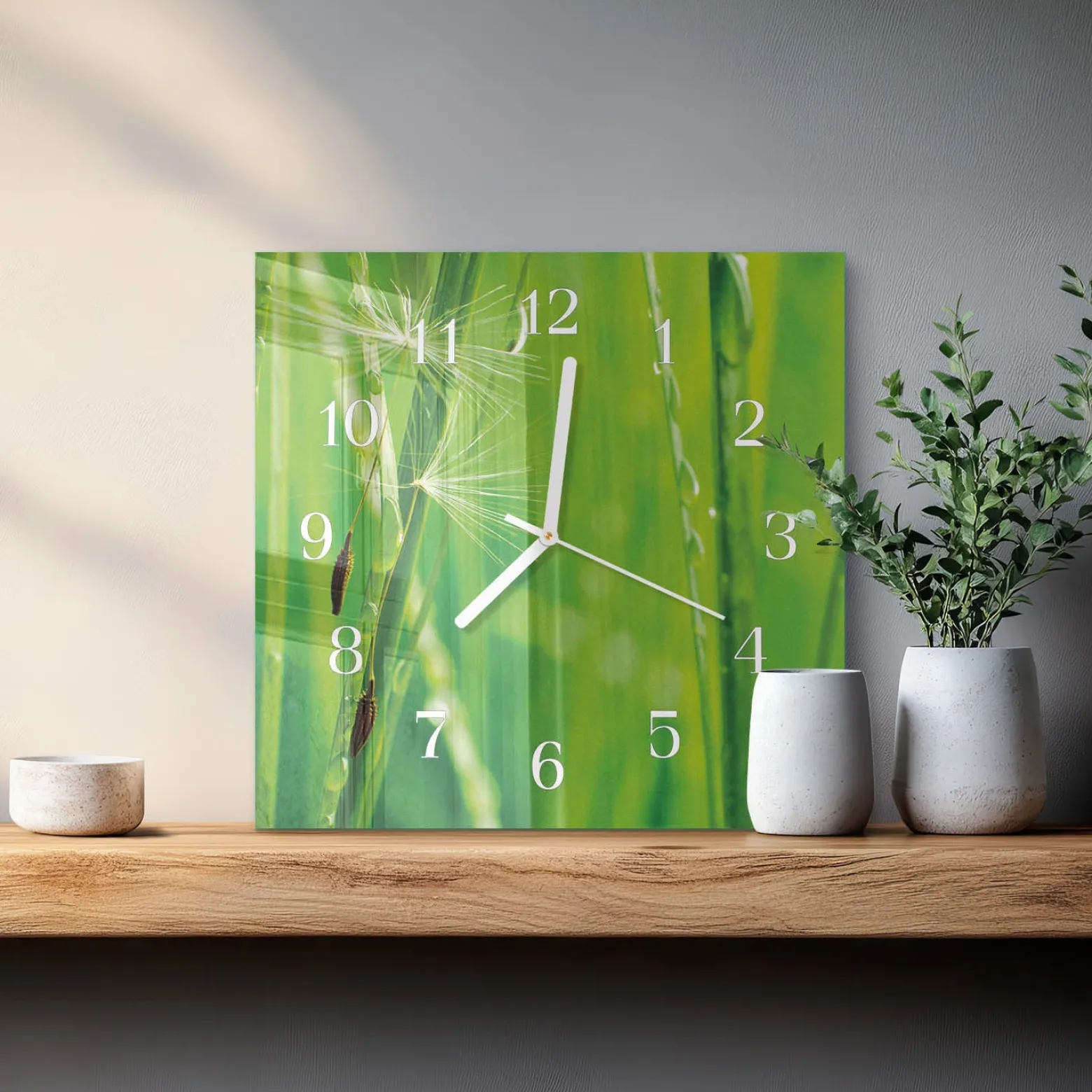 Zegar zielony 30x30 Trawa natura ekologia cichy mechanizm foto