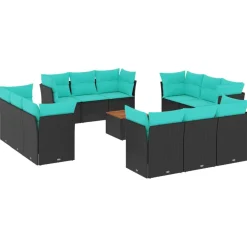 Zestaw Mebli Ogrodowych Modułowy Rattan Czarny Stół Sofa na Taras Ogród
