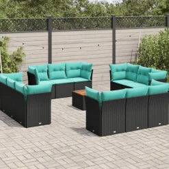 Zestaw Mebli Ogrodowych Modułowy Rattan Czarny Stół Sofa na Taras Ogród