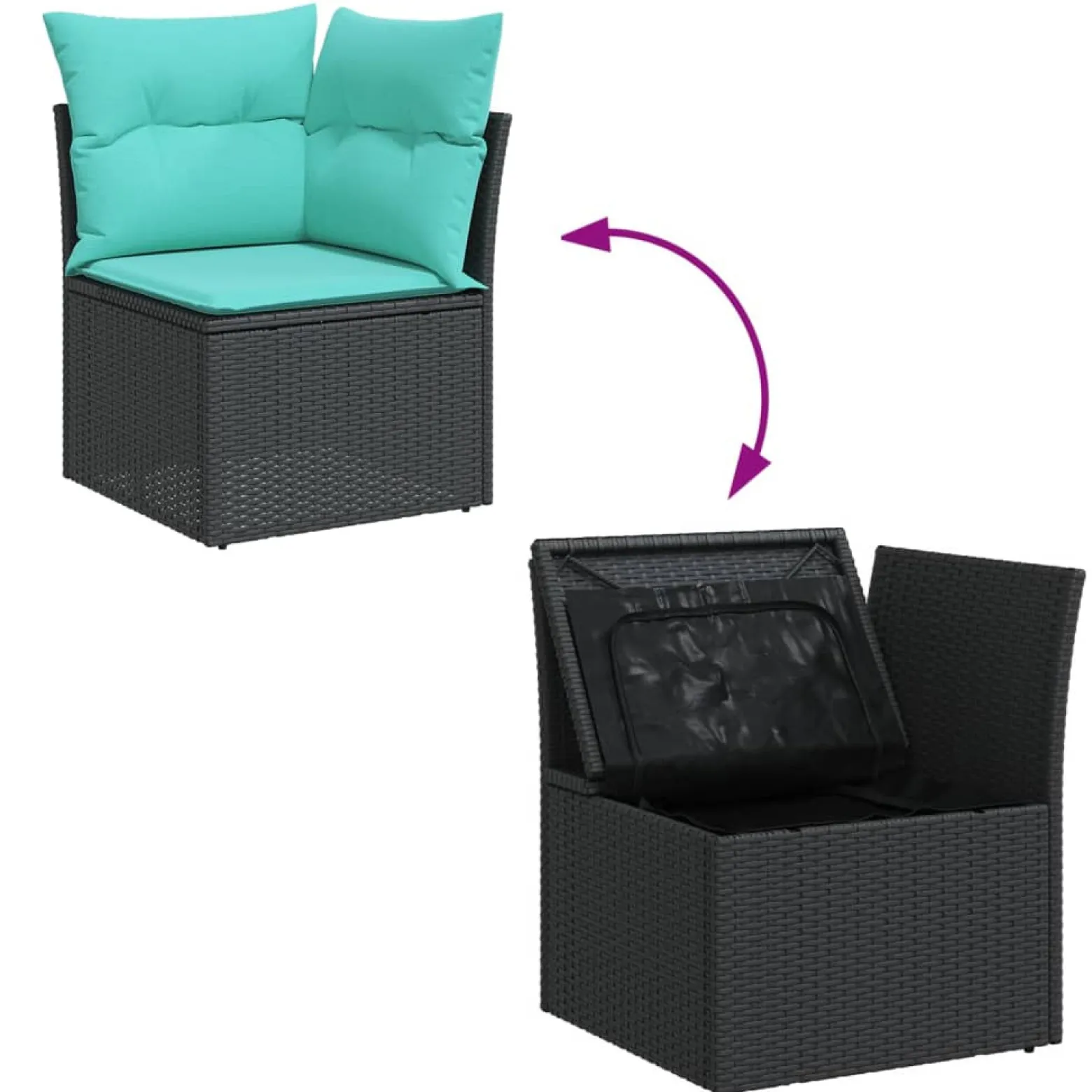 Zestaw Mebli Ogrodowych Modułowy Rattan Czarny Stół Sofa na Taras Ogród