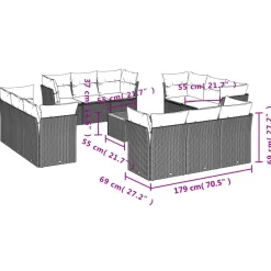 Zestaw Mebli Ogrodowych Modułowy Rattan Czarny Stół Sofa na Taras Ogród