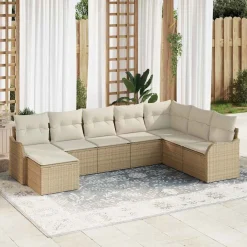 Zestaw Mebli Ogrodowych Wypoczynkowy Sofy Stolik Podnóżek Rattan Na Patio