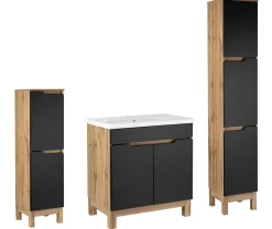 Zestaw Łazienkowy 80cm 2D Alma Dąb Wotan / Czarny Mat