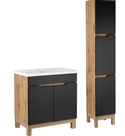 Zestaw Łazienkowy 80cm 2D Alma Słupek Dąb Wotan / Czarny Mat