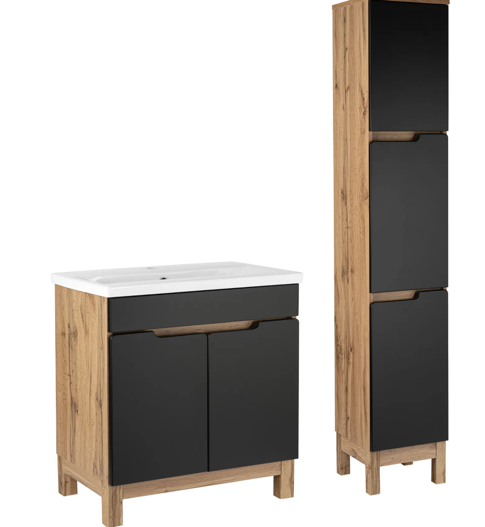 Zestaw Łazienkowy 80cm 2D Alma Słupek Dąb Wotan / Czarny Mat