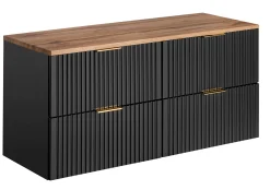 Zestaw Czarna Szafka pod UMYWALKĘ 120 cm z Blatem DĄB WOTAN