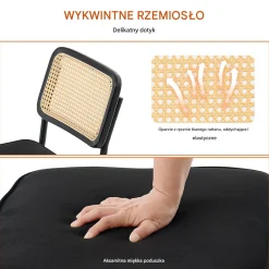 Zestaw 4 czarnych krzeseł z plecionym siedziskiem
