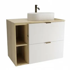 Zestaw do Łazienki 80cm Szafka Blat Regał Umywalka Dąb Artisan / Biały