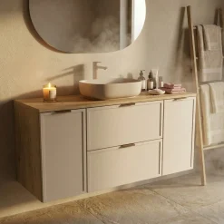 Zestaw do Łazienki 120cm Szafka Blat Słupek Fronty Ramka Cremona/Kaszmir