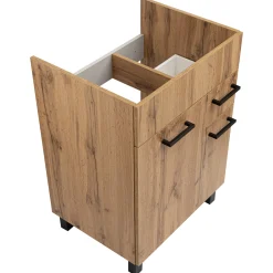 Zestaw do Łazienki 60cm Szafka z Umywalką Słupek 50cm Lustro Dąb Wotan